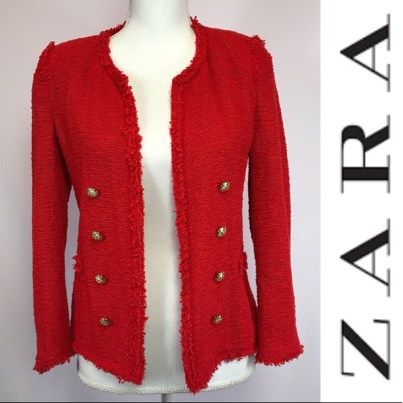 Zara Red Fantasy Tweed Blazer 